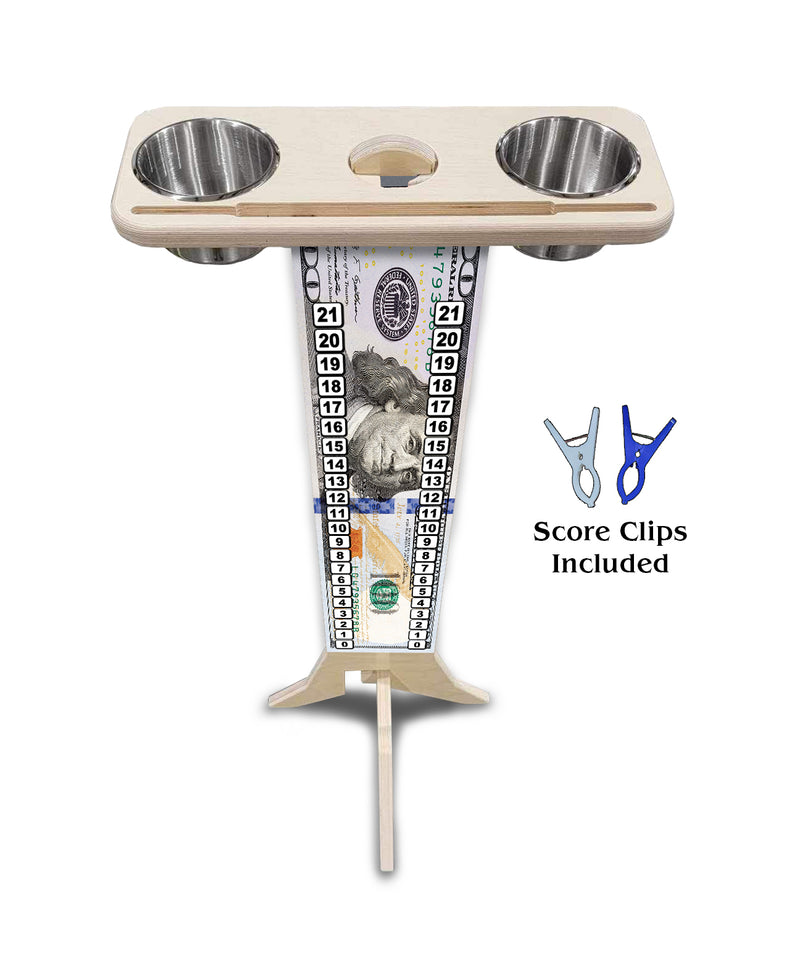 Scoring Solution - $100 Bill Design (2 Stainless Steel Cups & 2 Clips Included per Stand) 18mm(3/4″) Baltic Birch!
