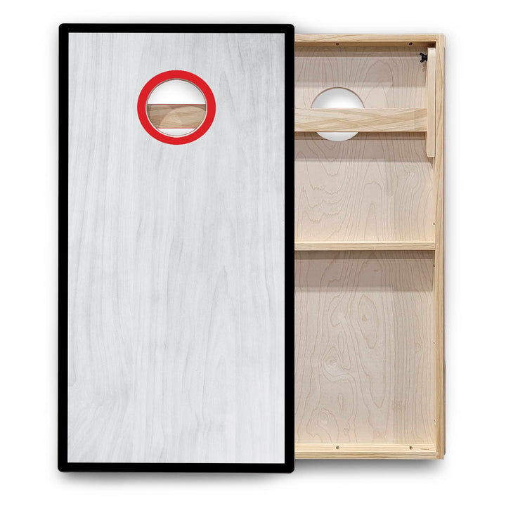 Red/Black Hole Ring Grey Wash Cornhole Boards - Backyard Series