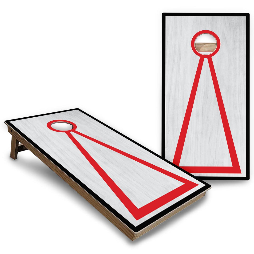 Red/Black Hole Ring Grey Wash Cornhole Boards - Backyard Series