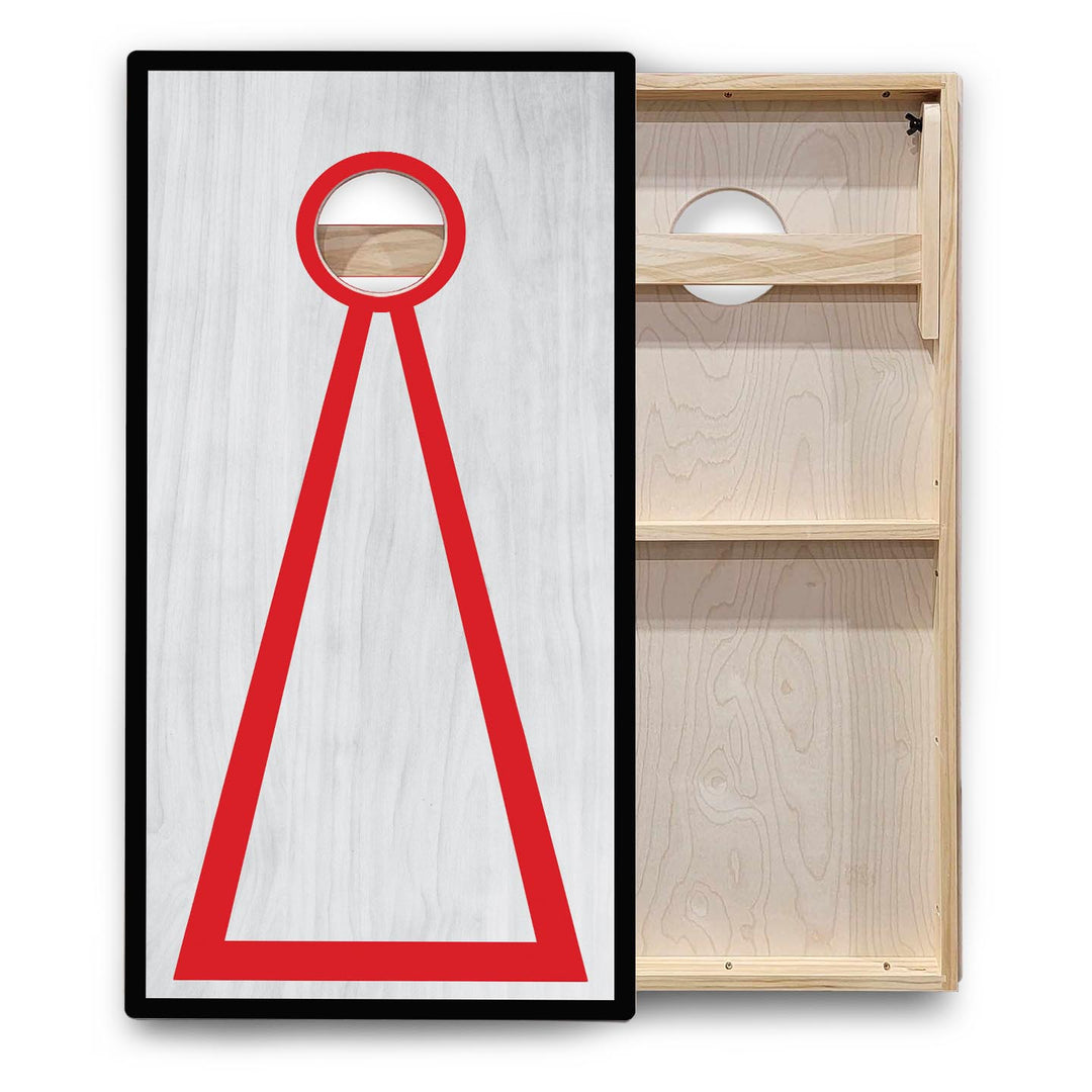 Red/Black Hole Ring Grey Wash Cornhole Boards - Backyard Series
