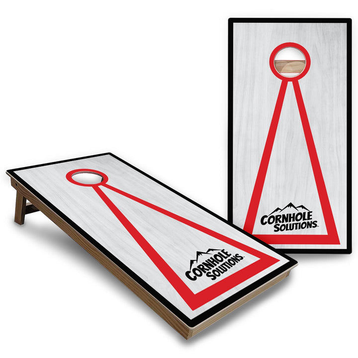 Red/Black Hole Ring Grey Wash Cornhole Boards - Backyard Series