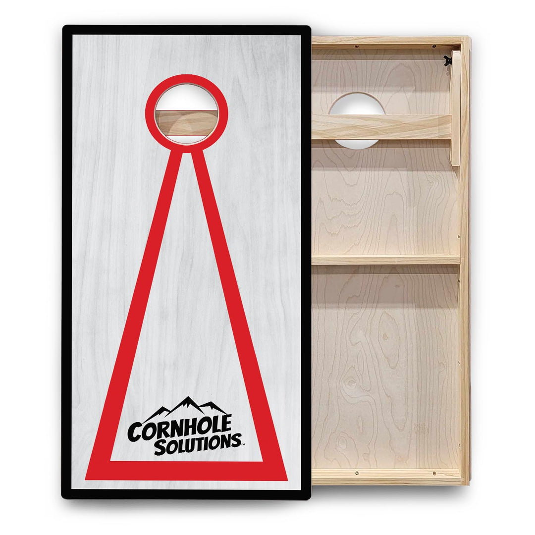 Red/Black Hole Ring Grey Wash Cornhole Boards - Backyard Series