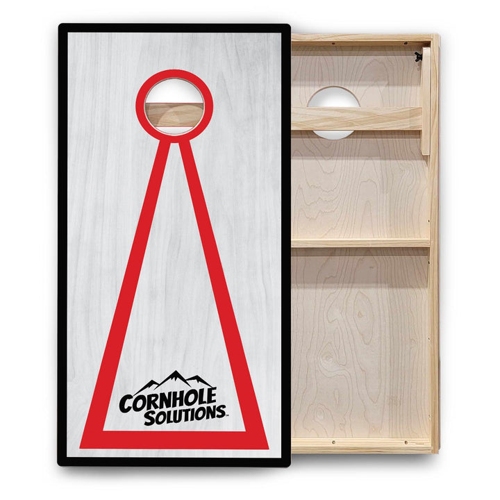 Red/Black Hole Ring Grey Wash Cornhole Boards - Backyard Series