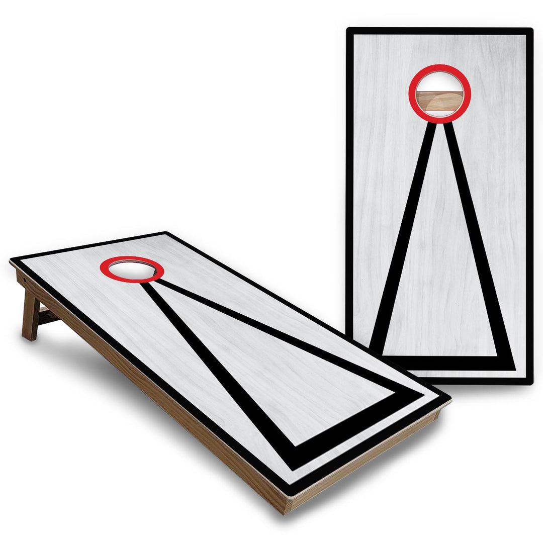 Red/Black Hole Ring Grey Wash Cornhole Boards - Backyard Series