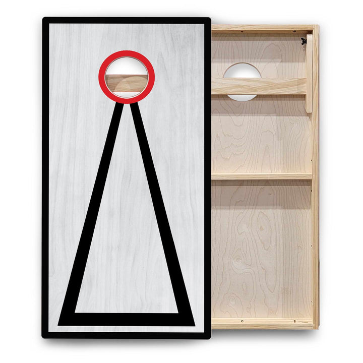 Red/Black Hole Ring Grey Wash Cornhole Boards - Backyard Series