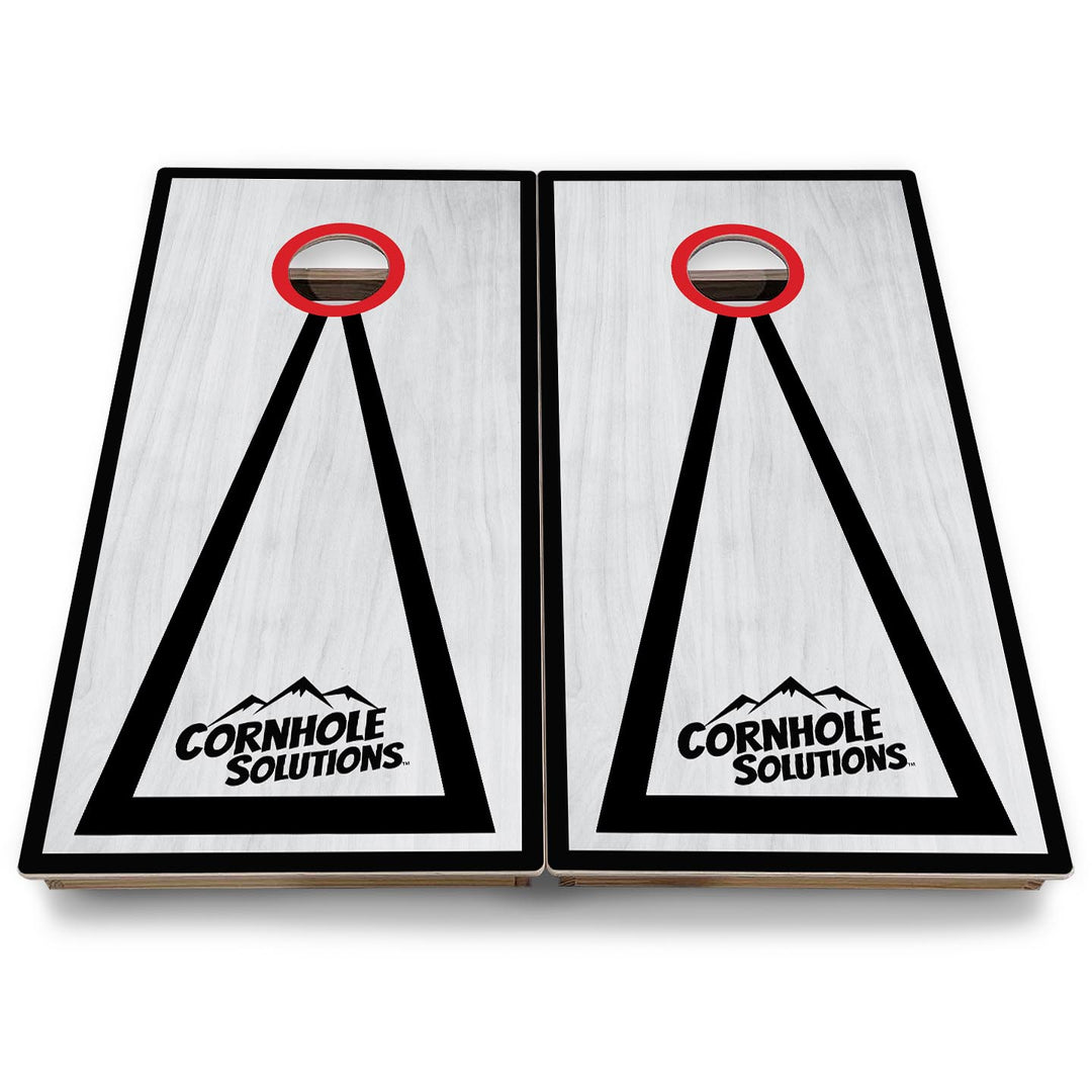 Red/Black Hole Ring Grey Wash Cornhole Boards - Backyard Series