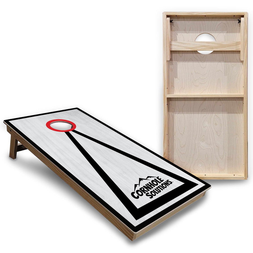 Red/Black Hole Ring Grey Wash Cornhole Boards - Backyard Series