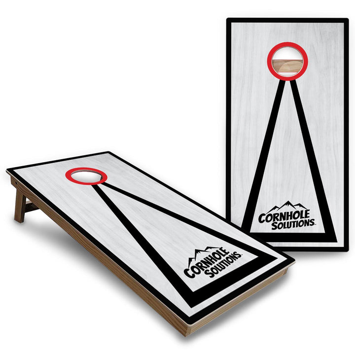 Red/Black Hole Ring Grey Wash Cornhole Boards - Backyard Series