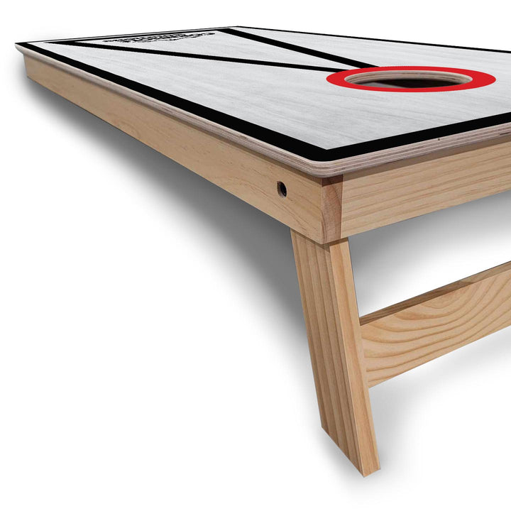 Red/Black Hole Ring Grey Wash Cornhole Boards - Backyard Series