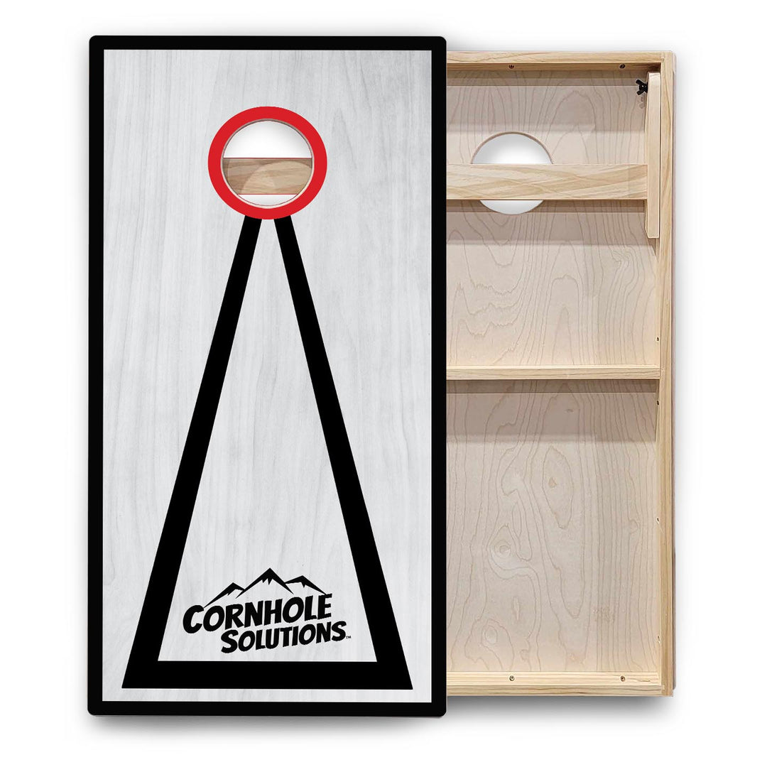 Red/Black Hole Ring Grey Wash Cornhole Boards - Backyard Series
