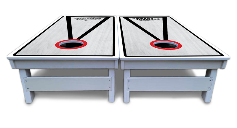 Waterproof - Red/Black Hole Ring Grey Wash Design Options - All Weather Boards "Outdoor Solution" 18mm(3/4")Direct UV Printed - Regulation 2' by 4' Cornhole Boards (Set of 2 Boards) Double Thick Legs, with Leg Brace & Dual Support Braces!