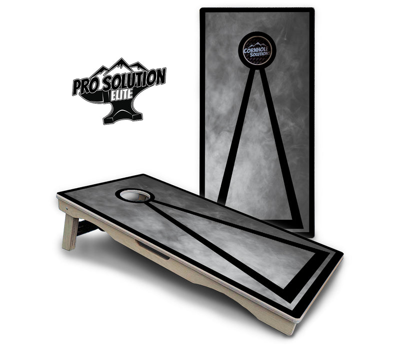 Pro Solution Elite - Smoke Triangle Design Options - Professional Tournament Cornhole Boards 3/4" Baltic Birch - Zero Bounce Zero Movement Vertical Interlocking Braces for Extra Weight & Stability +Double Thick Legs +Airmail Blocker