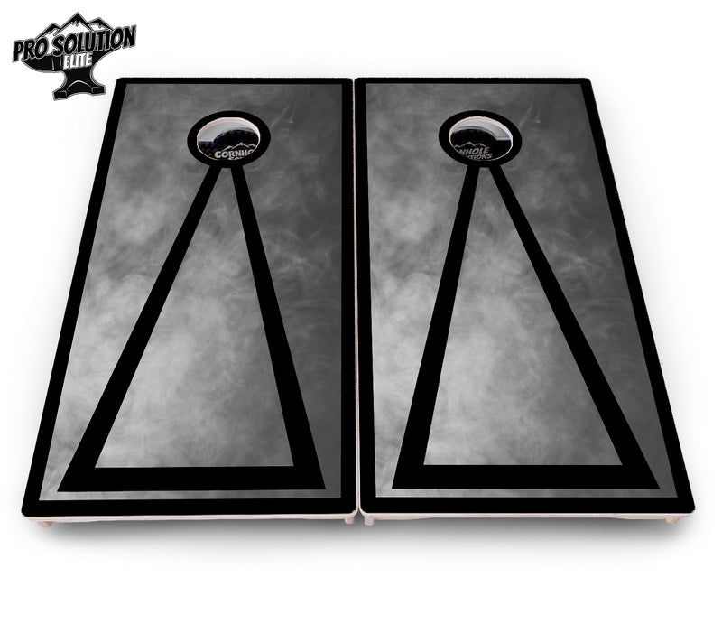 Pro Solution Elite - Smoke Triangle Design Options - Professional Tournament Cornhole Boards 3/4" Baltic Birch - Zero Bounce Zero Movement Vertical Interlocking Braces for Extra Weight & Stability +Double Thick Legs +Airmail Blocker