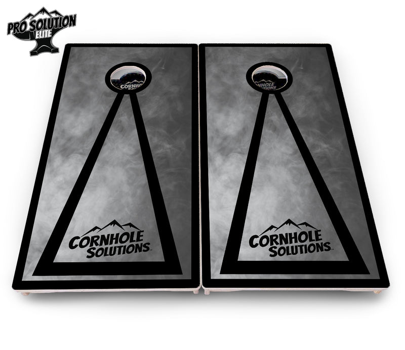 Pro Solution Elite - Smoke Triangle Design Options - Professional Tournament Cornhole Boards 3/4" Baltic Birch - Zero Bounce Zero Movement Vertical Interlocking Braces for Extra Weight & Stability +Double Thick Legs +Airmail Blocker