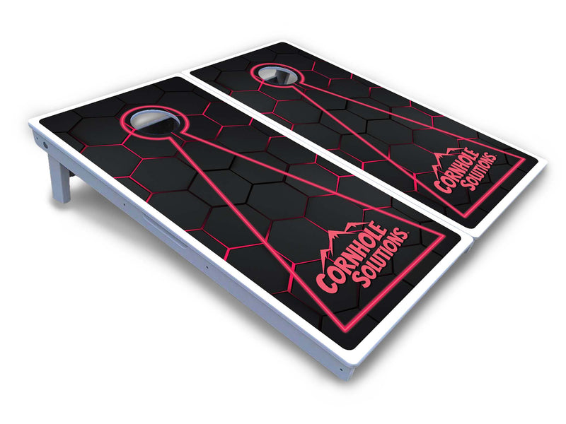 Waterproof - Glow Hole Black Design Options - All Weather Boards "Outdoor Solution" 18mm(3/4")Direct UV Printed - Regulation 2' by 4' Cornhole Boards (Set of 2 Boards) Double Thick Legs, with Leg Brace & Dual Support Braces!