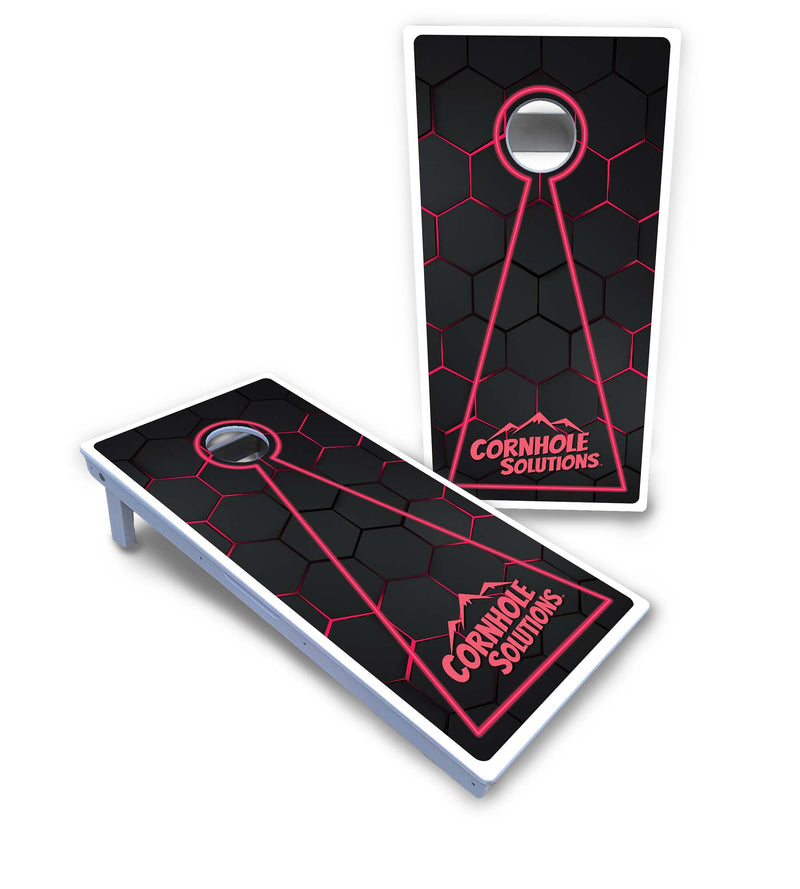 Waterproof - Glow Hole Black Design Options - All Weather Boards "Outdoor Solution" 18mm(3/4")Direct UV Printed - Regulation 2' by 4' Cornhole Boards (Set of 2 Boards) Double Thick Legs, with Leg Brace & Dual Support Braces!