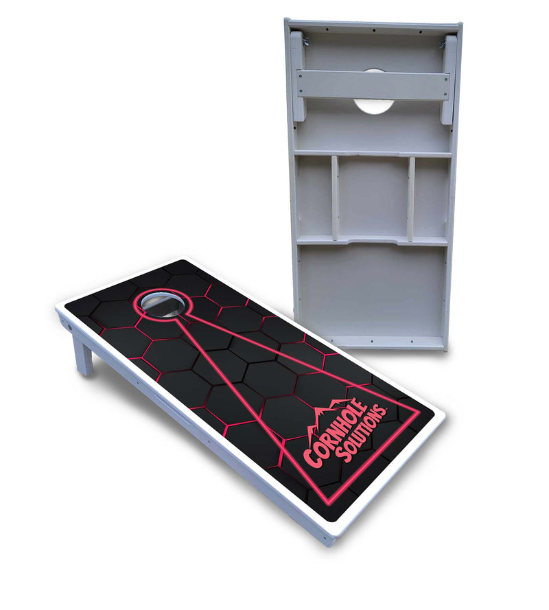 Waterproof - Glow Hole Black Design Options - All Weather Boards "Outdoor Solution" 18mm(3/4")Direct UV Printed - Regulation 2' by 4' Cornhole Boards (Set of 2 Boards) Double Thick Legs, with Leg Brace & Dual Support Braces!