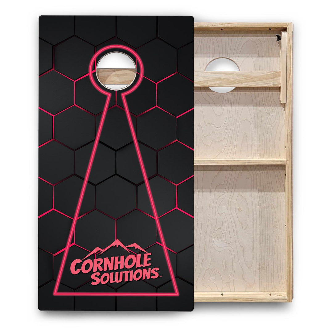 Glow Hole Black Background Cornhole Boards - Backyard Series