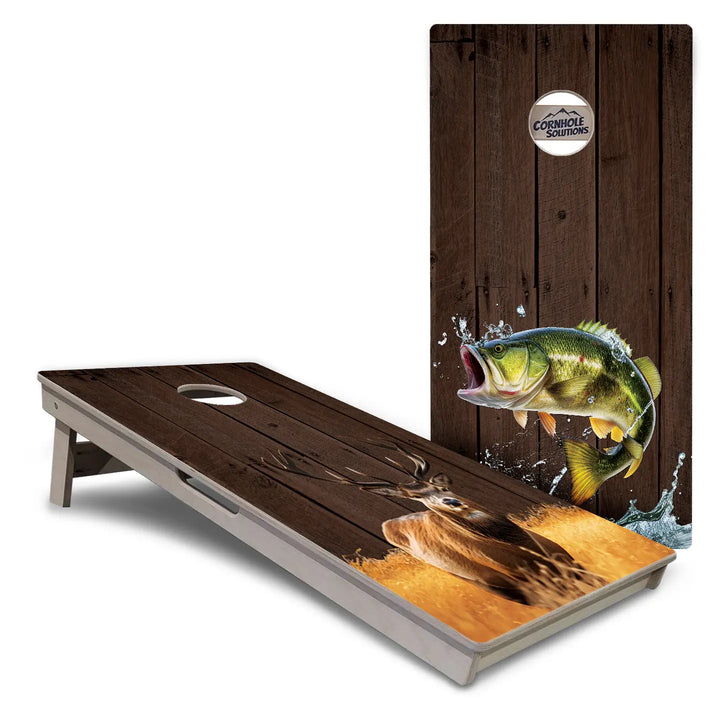 Barnwood Deer & Fish Flag Cornhole Boards – Tournament Series