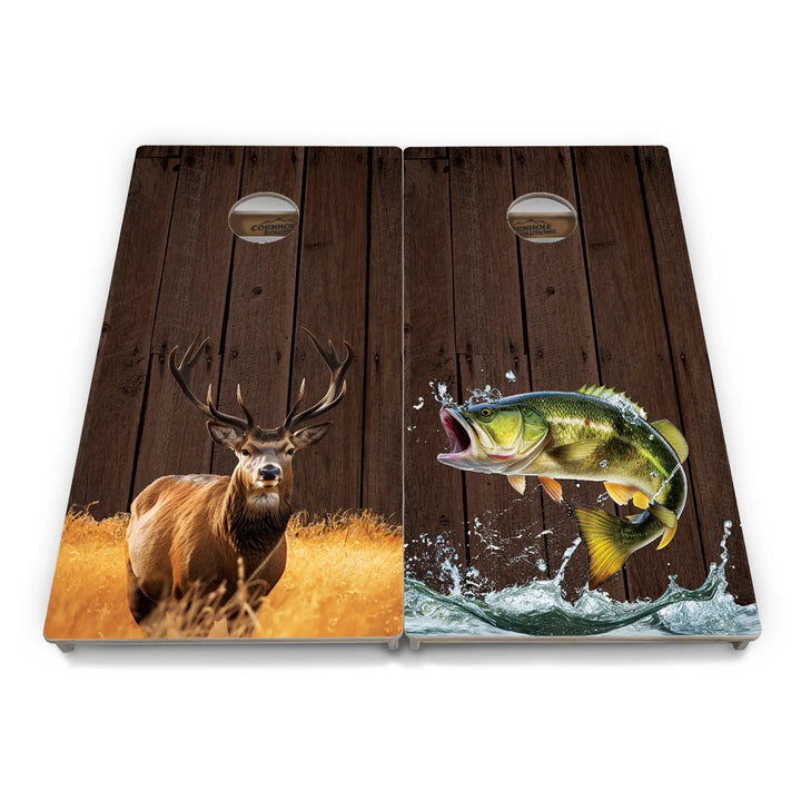 Barnwood Deer & Fish Flag Cornhole Boards – Tournament Series