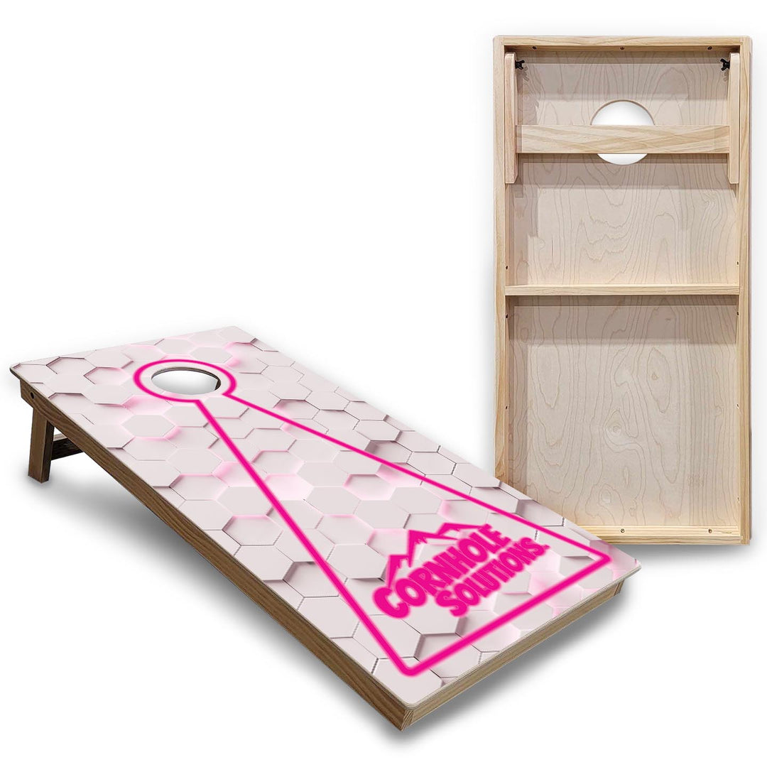 Glow Hole White Background Cornhole Boards - Backyard Series