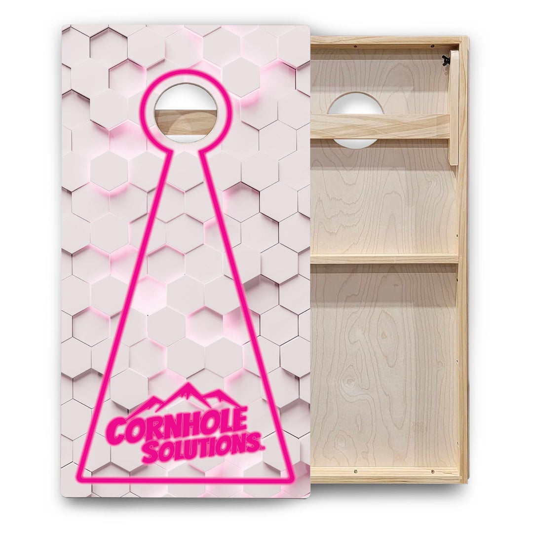 Glow Hole White Background Cornhole Boards - Backyard Series