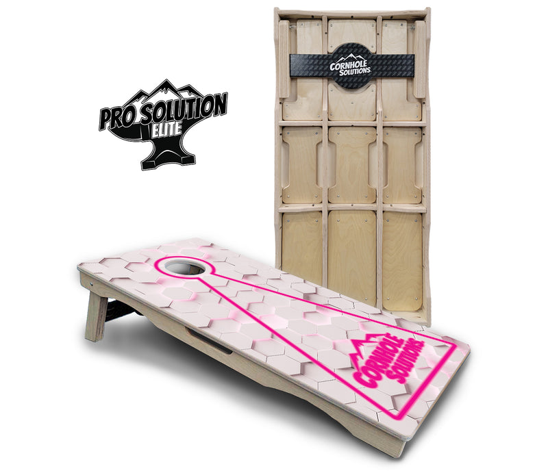 Pro Solution Elite - Glow Hole White (8) Color Options - Professional Tournament Cornhole Boards 3/4" Baltic Birch - Zero Bounce Zero Movement Vertical Interlocking Braces for Extra Weight & Stability +Double Thick Legs +Airmail Blocker