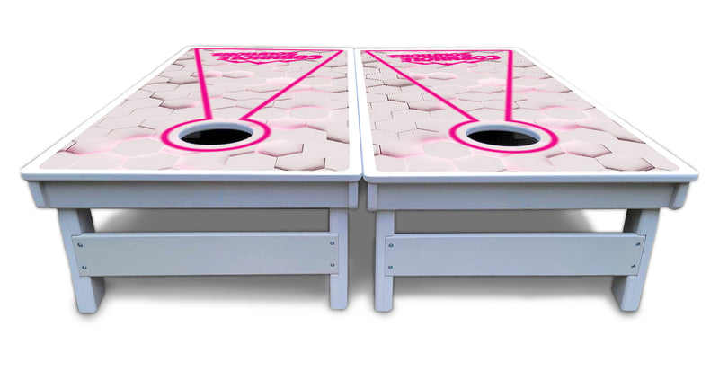 Waterproof - White Glow Hole Design Options - All Weather Boards "Outdoor Solution" 18mm(3/4")Direct UV Printed - Regulation 2' by 4' Cornhole Boards (Set of 2 Boards) Double Thick Legs, with Leg Brace & Dual Support Braces!