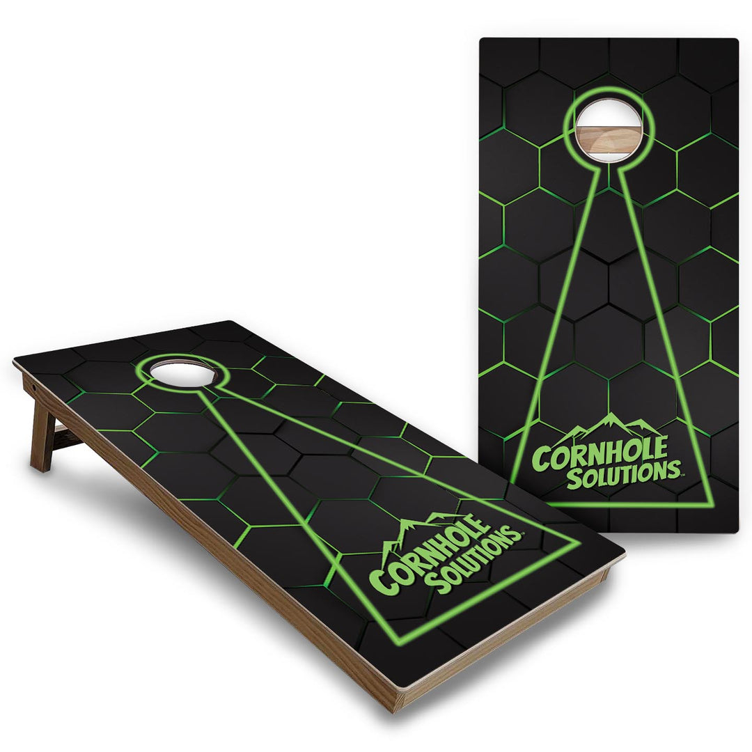Glow Hole Black Background Cornhole Boards - Backyard Series