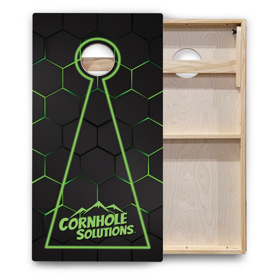 Glow Hole Black Background Cornhole Boards - Backyard Series