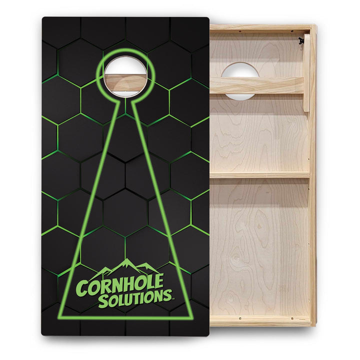 Glow Hole Black Background Cornhole Boards - Backyard Series