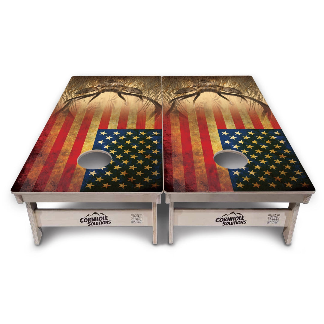 Red White & Blue Deer & Fish Flag Cornhole Boards – Tournament Series
