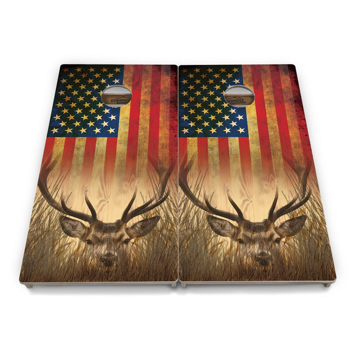 Red White & Blue Deer & Fish Flag Cornhole Boards – Tournament Series