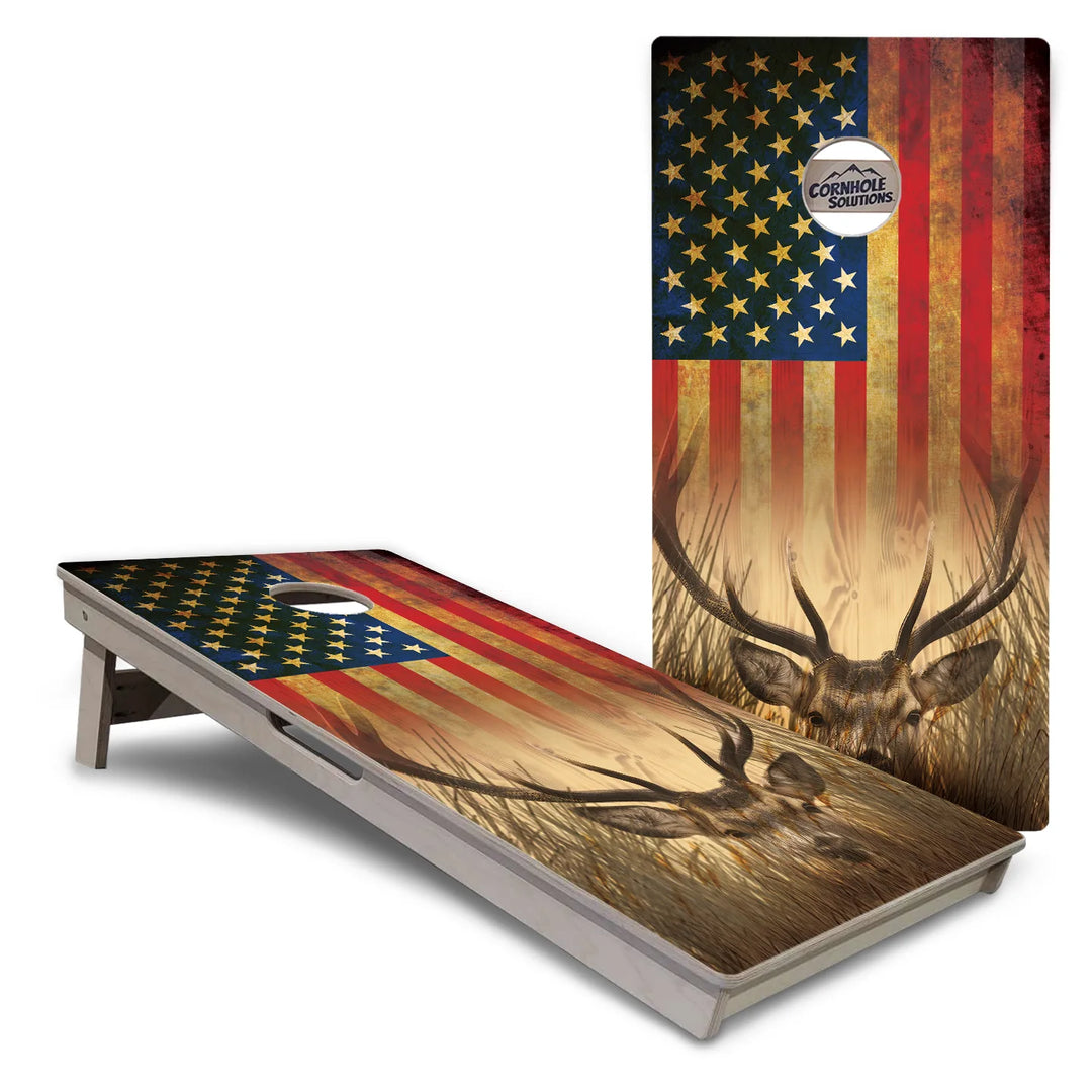 Red White & Blue Deer & Fish Flag Cornhole Boards – Tournament Series