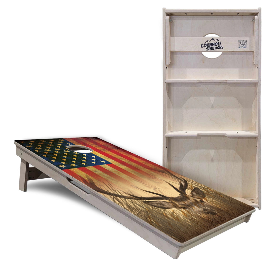 Red White & Blue Deer & Fish Flag Cornhole Boards – Tournament Series