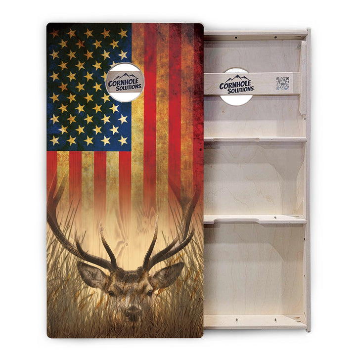 Red White & Blue Deer & Fish Flag Cornhole Boards – Tournament Series