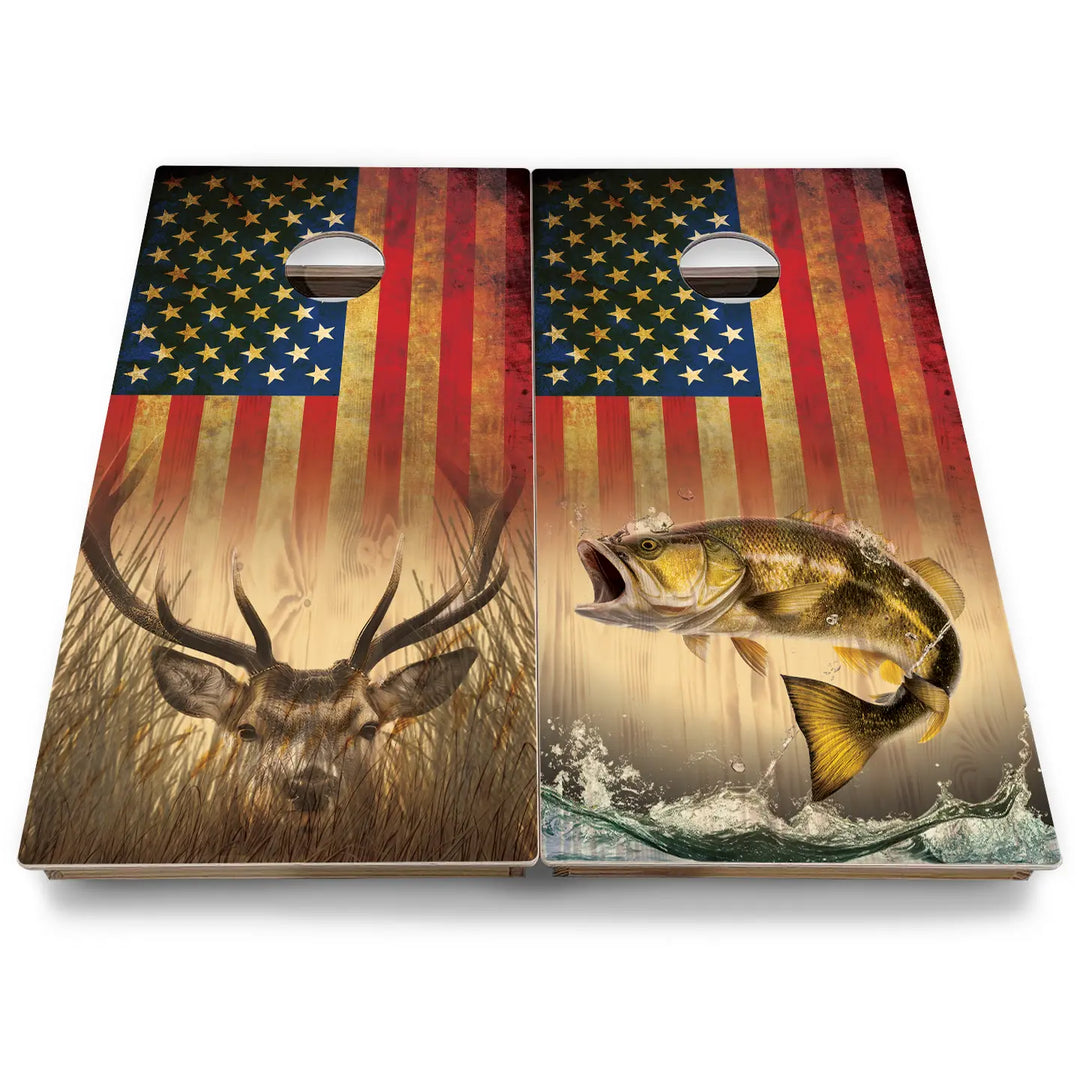 Hidden Deer & Fish Cornhole Boards - Backyard Series