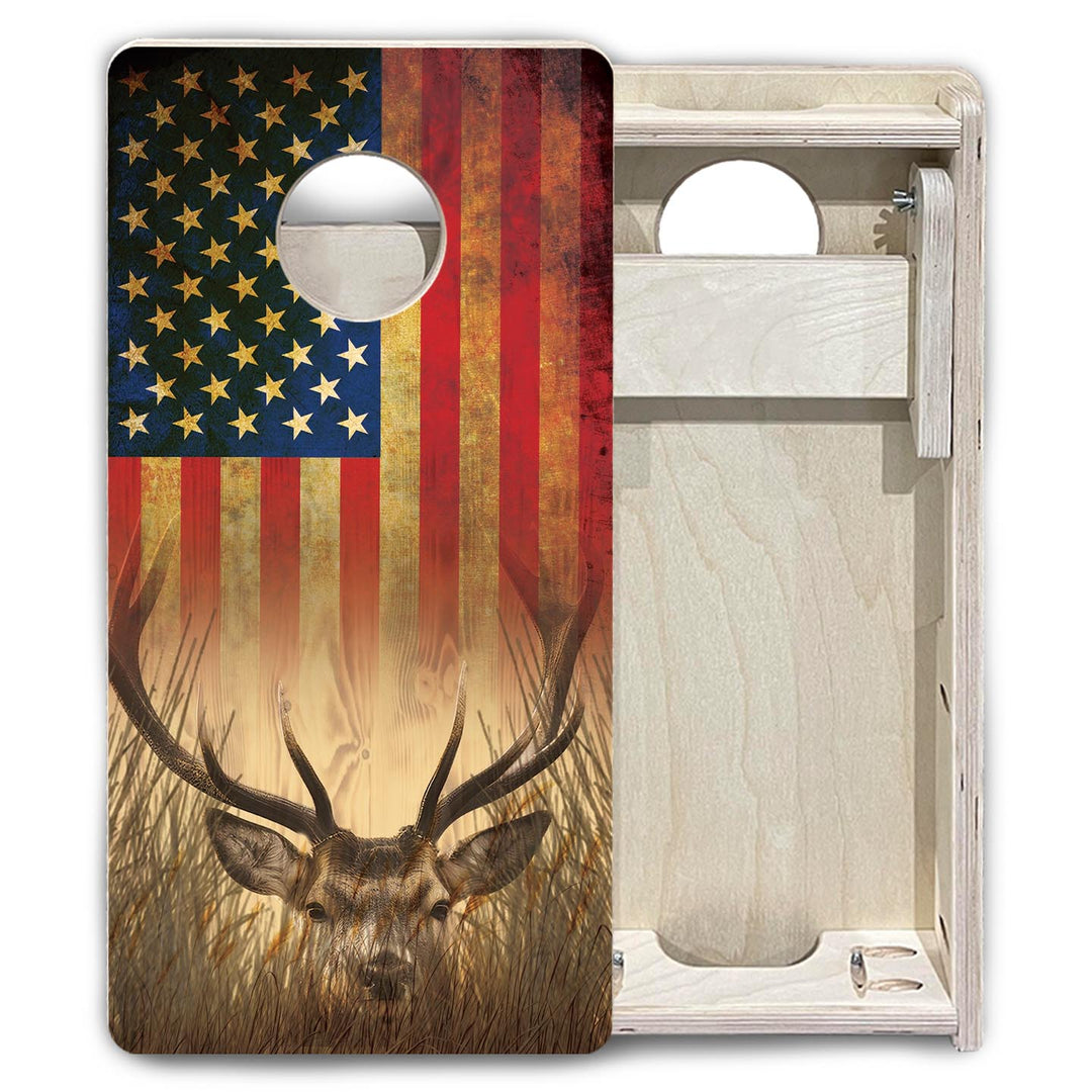 Hidden Deer & Fish RWB - Mini or Vacation Size Cornhole Boards