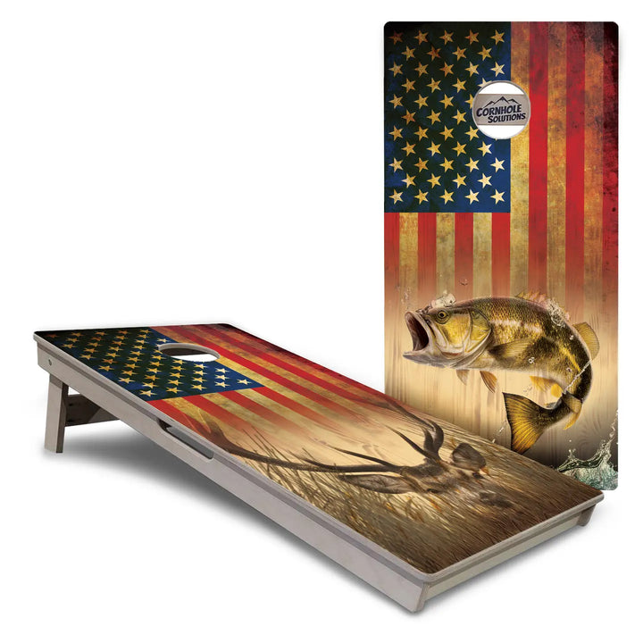 Red White Blue Deer & Fish Flag Cornhole Boards – Tournament Series