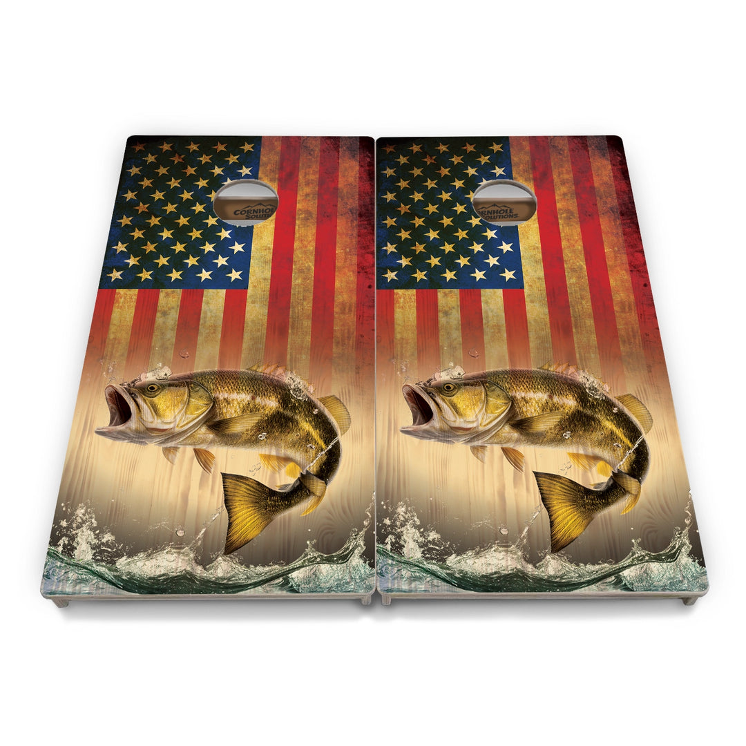 Red White & Blue Deer & Fish Flag Cornhole Boards – Tournament Series