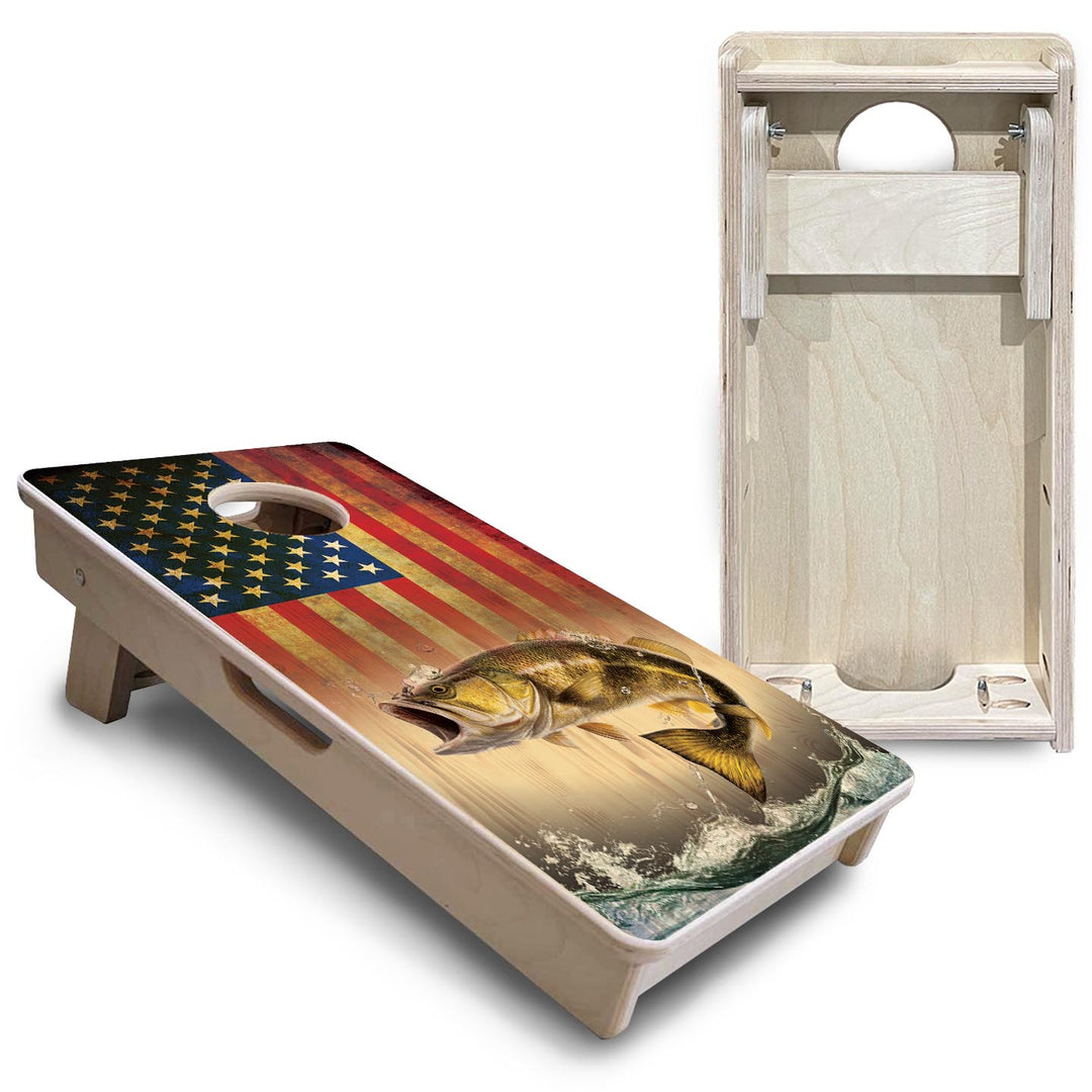 Hidden Deer & Fish RWB - Mini or Vacation Size Cornhole Boards