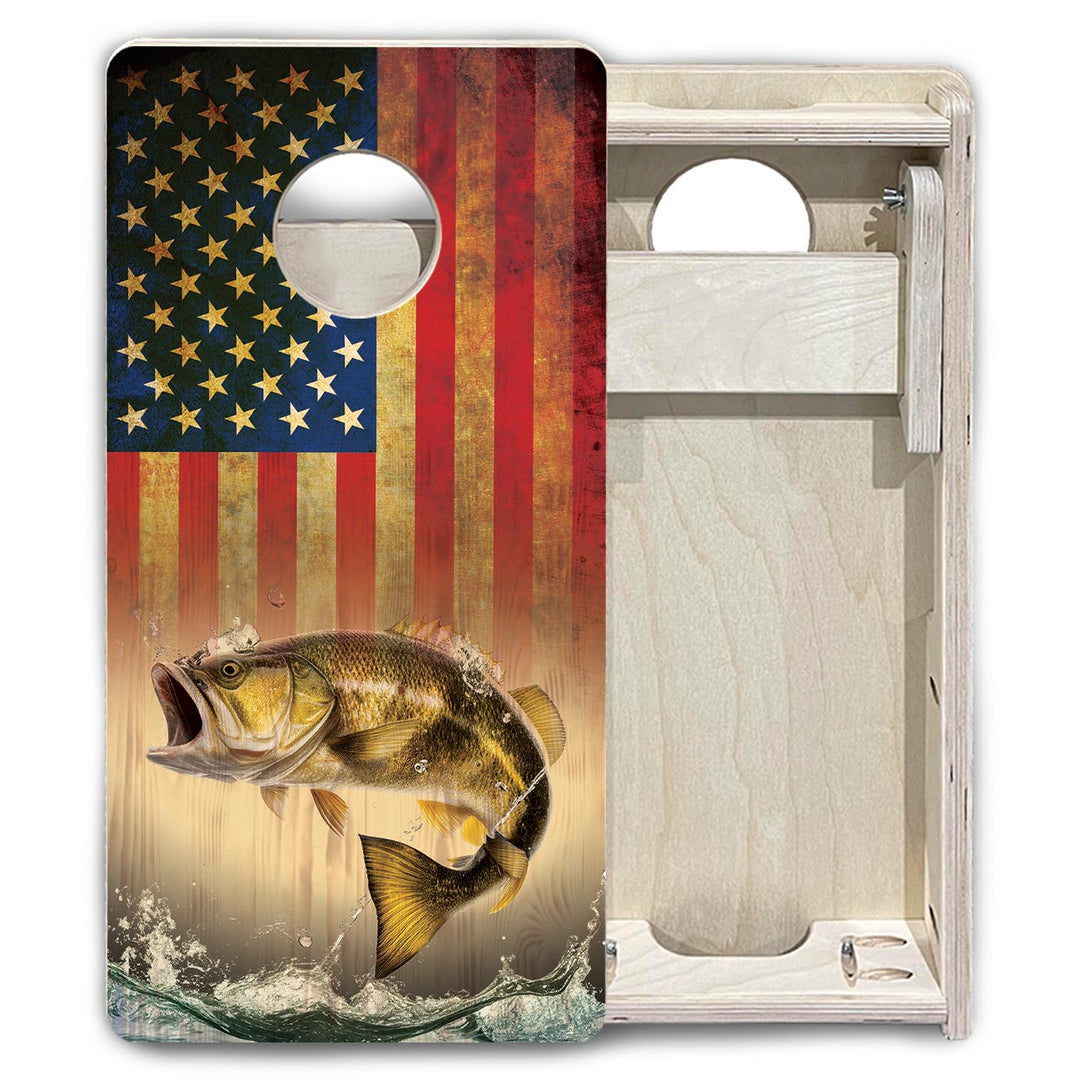 Hidden Deer & Fish RWB - Mini or Vacation Size Cornhole Boards