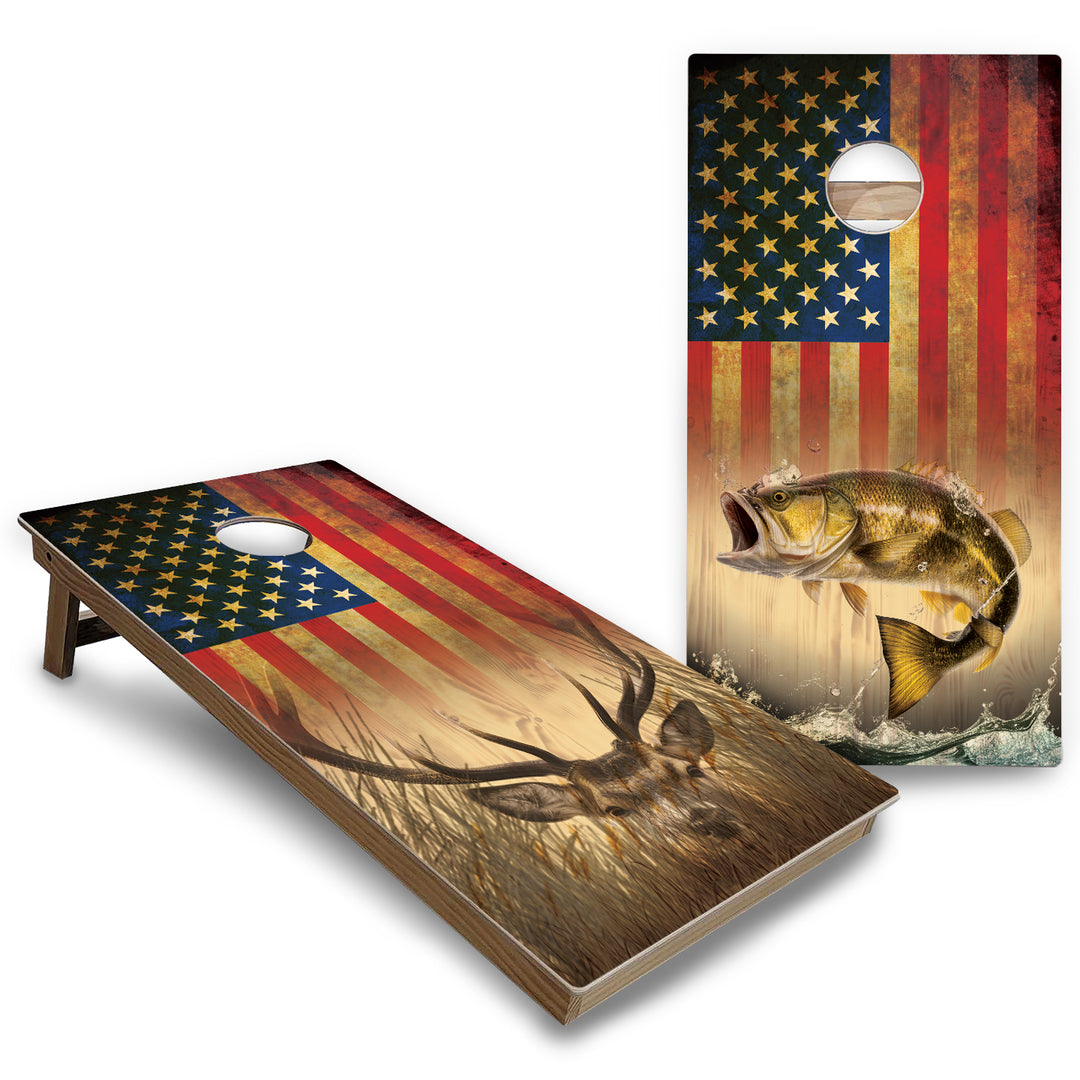 Hidden Deer & Fish Cornhole Boards - Backyard Series