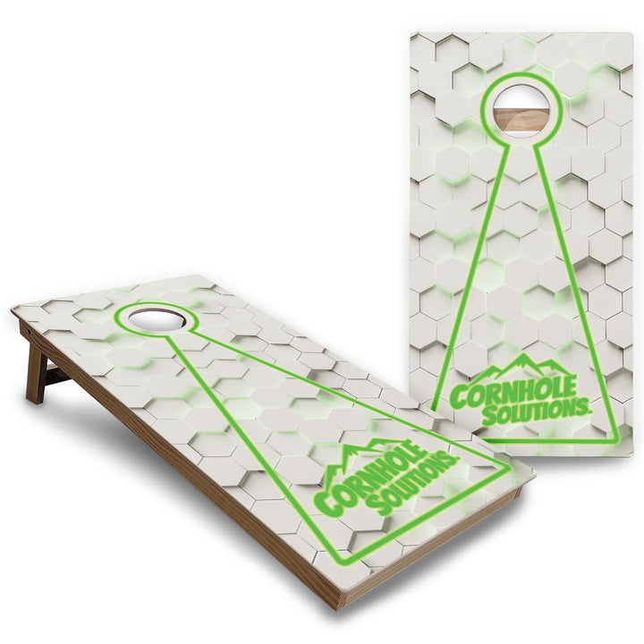 Glow Hole White Background Cornhole Boards - Backyard Series