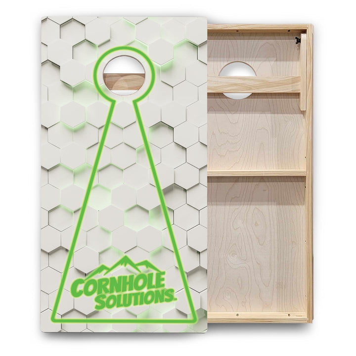 Glow Hole White Background Cornhole Boards - Backyard Series