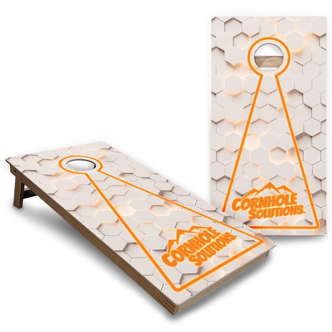 Glow Hole White Background Cornhole Boards - Backyard Series