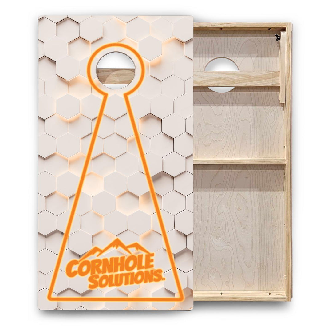 Glow Hole White Background Cornhole Boards - Backyard Series