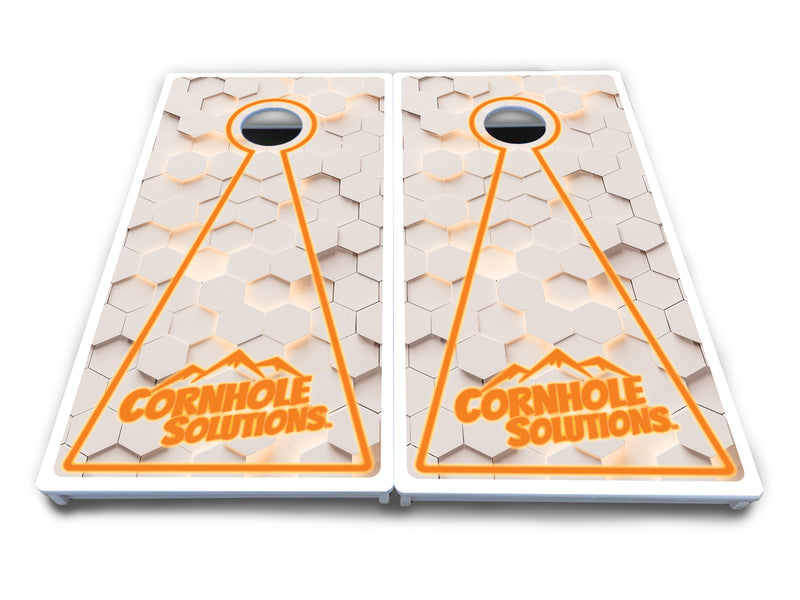 Waterproof - White Glow Hole Design Options - All Weather Boards "Outdoor Solution" 18mm(3/4")Direct UV Printed - Regulation 2' by 4' Cornhole Boards (Set of 2 Boards) Double Thick Legs, with Leg Brace & Dual Support Braces!