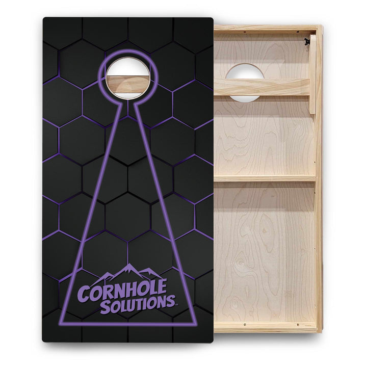 Glow Hole Black Background Cornhole Boards - Backyard Series