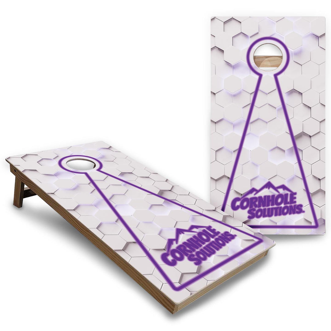 Glow Hole White Background Cornhole Boards - Backyard Series